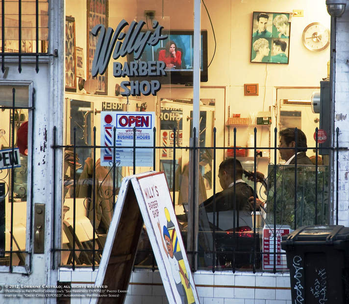 Picture of Willy's Barber Shop, Mission District, San Francisco.  Part of FreePhotoCourse.com's 