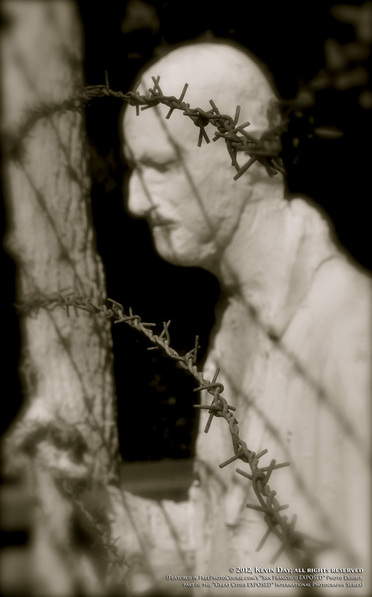 Artistic and symbolic picture of George Segal's Public Holocaust Memorial at San Francisco's Legion of Honour.  Special Effects picture of the San Francisco skyline in 180 degrees, photographed and created by Steven Shapall. Part of the online artistic photography exhibit, 